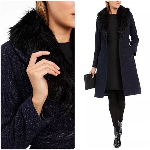 Guess - Faux-Fur-Collar Belted Walker Coat - Picture 2 of 9